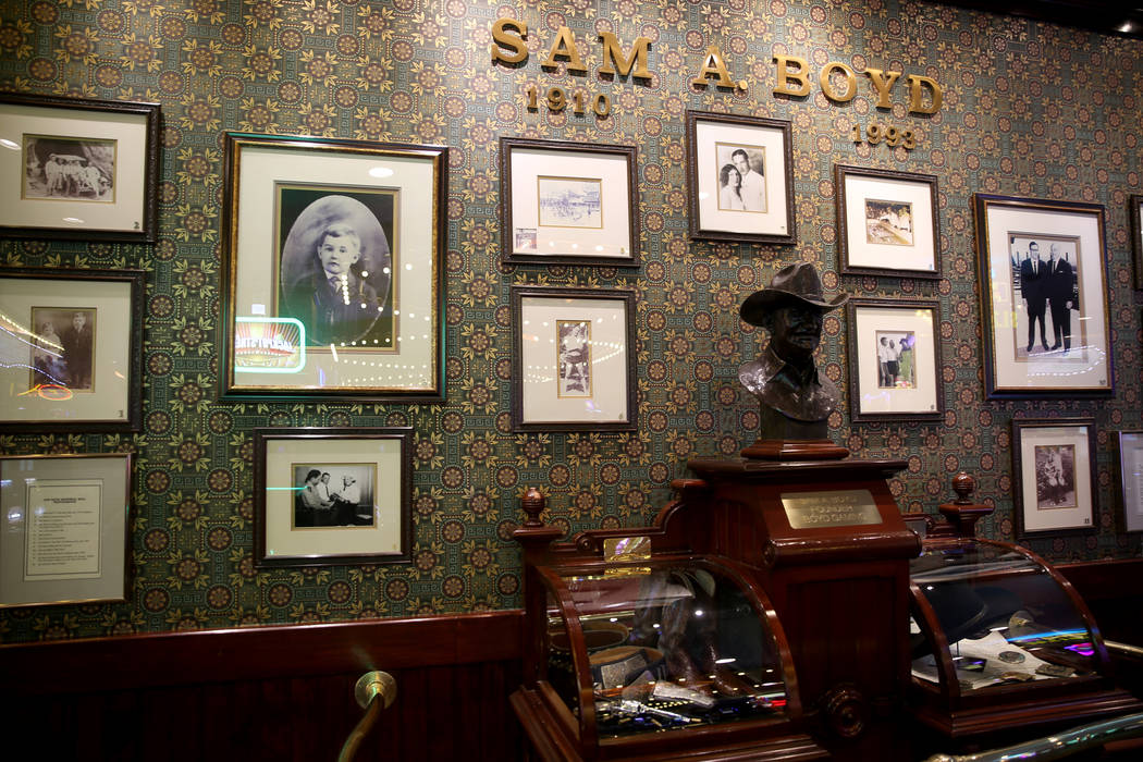 A wall dedicated to Boyd Gaming founder Sam Boyd at Sam's Town Tuesday, March 26, 2019. (K.M. C ...