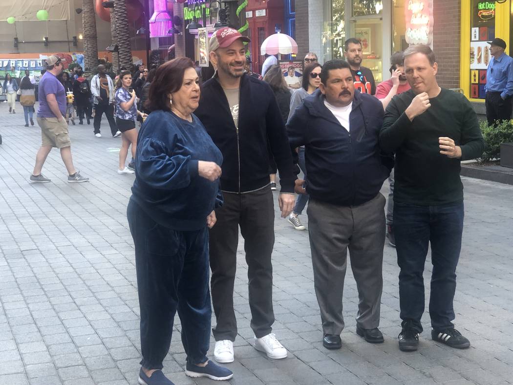 From left: Aunt Chippy (Concetta Potenza), Jimmy Kimmel, sidekick Guillermo Rodriguez and “Co ...