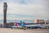 Aircraft are serviced at McCarran International Airport on Tuesday, Dec. 18, 2018, in Las Vegas. Benjamin Hager Las Vegas Review-Journal