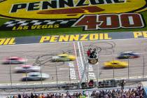 Racers compete in the Monster Energy NASCAR Cup Series Pennzoil 400 on Sunday, March 3, 2019, at Las Vegas Motor Speedway, in Las Vegas. (Benjamin Hager Review-Journal) @BenjaminHphoto