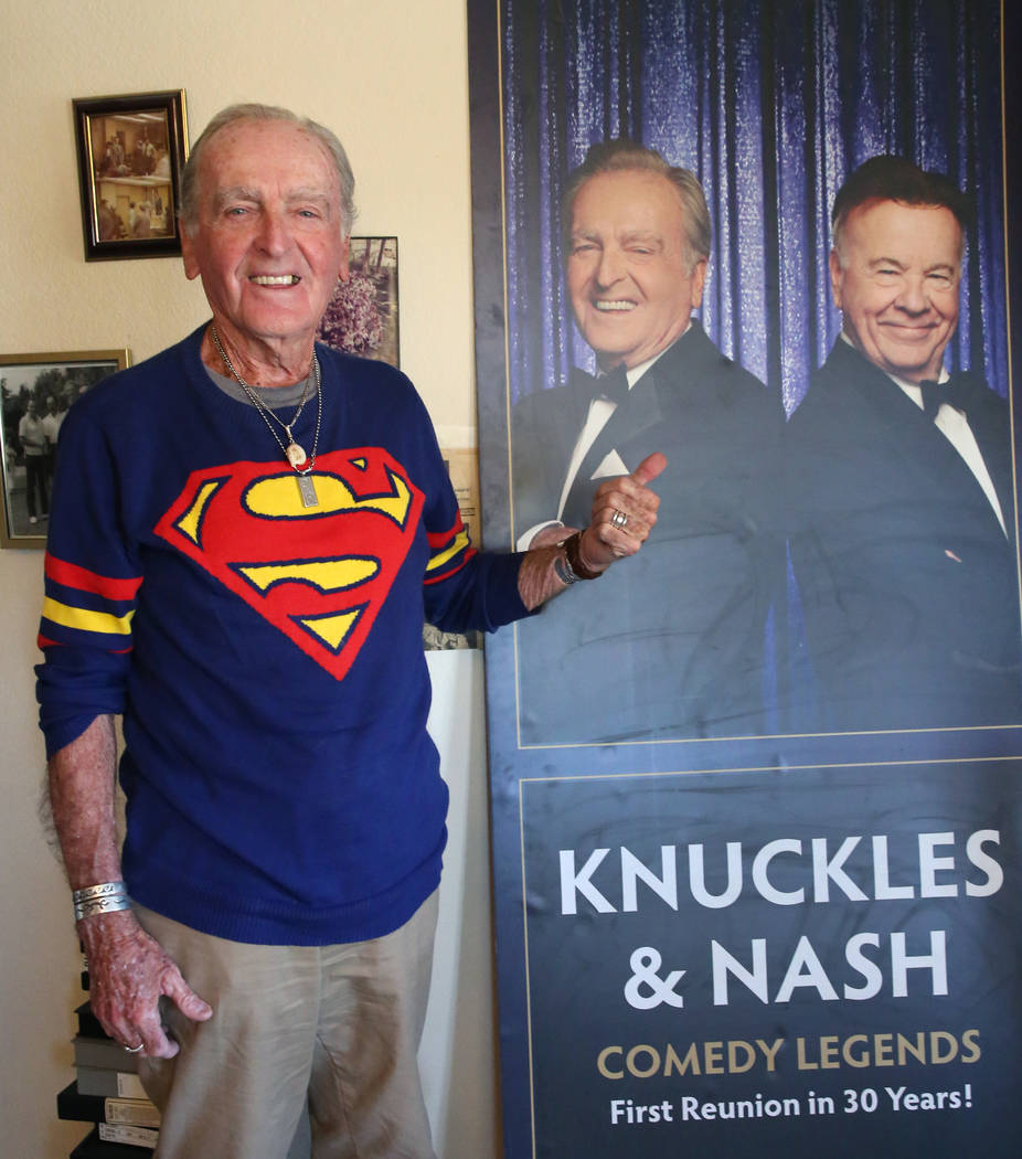 John Barbour, an actor, comedian, television host, poses for a photo next to Knuckles and Nash' ...
