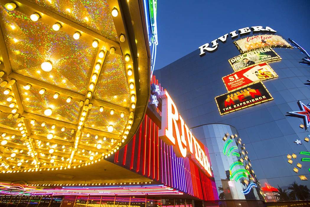 Exterior lights as seen Monday, April 20, 2015 at the Riviera hotel-casino, 2901 South Las Vega ...