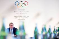 International Olympic Committee (IOC) president Thomas Bach from Germany speaks at the opening of the first day of the executive board meeting of the International Olympic Committee (IOC), in Laus ...
