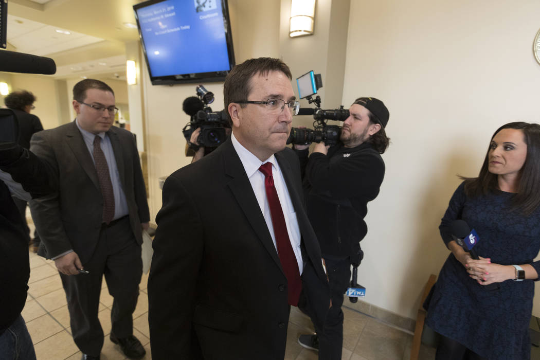 Barron County District Attorney Brian Wright arrives before the arraignment of Jake Patterson, Wednesday, March 27, 2019 at the Barron County Justice Center in Barron, Wis. Patterson pleaded guilt ...