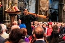 International didgeridoo player William Barton performs during the Commonwealth Service at West ...