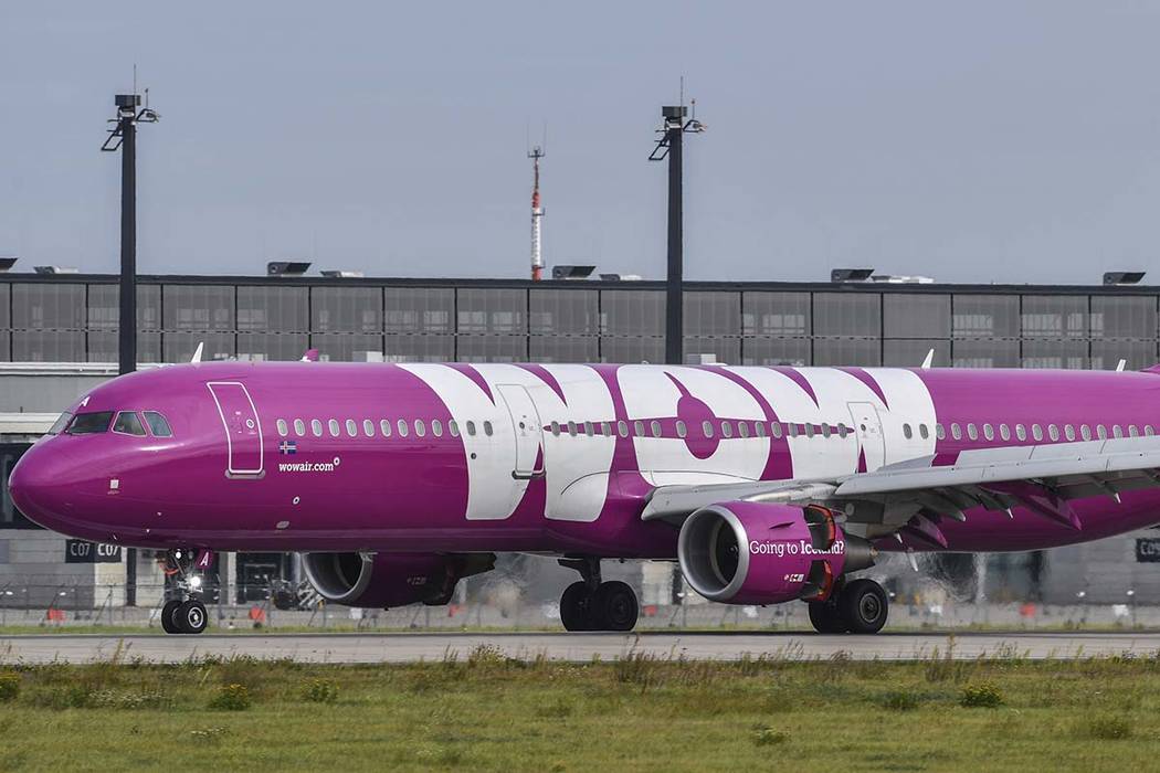 A Sept. 12, 2017 photo of an Icelandic WOW jet that is parked at the airport in Schoenfeld, Ger ...