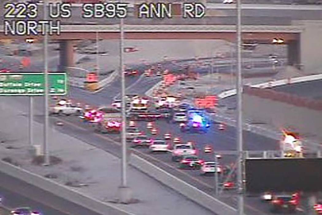 Traffic is down to one lane after a crash Thursday, March 28, 2019, on U.S. Highway 95 near the ...