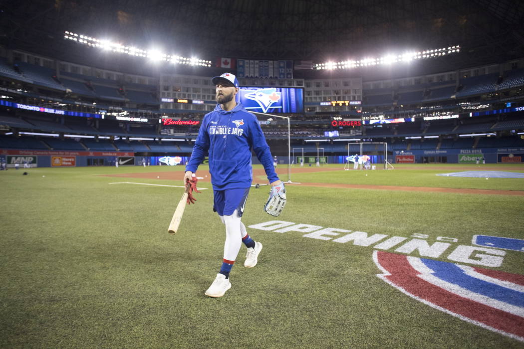 Toronto Blue Jays' Kevin Pillar leaves the field after a baseball workout in Toronto, Wednesday ...