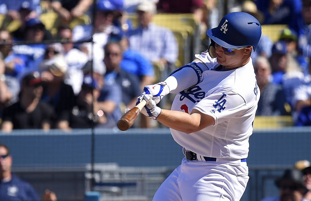 Los Angeles Dodgers' Joc Pederson hits a two-run home run during the sixth inning of a baseball ...