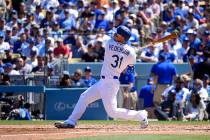 Los Angeles Dodgers' Joc Pederson hits a two-run home run during the second inning of a basebal ...