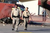 Las Vegas police are investigating a deadly crash that has shout down all southbound lanes on B ...