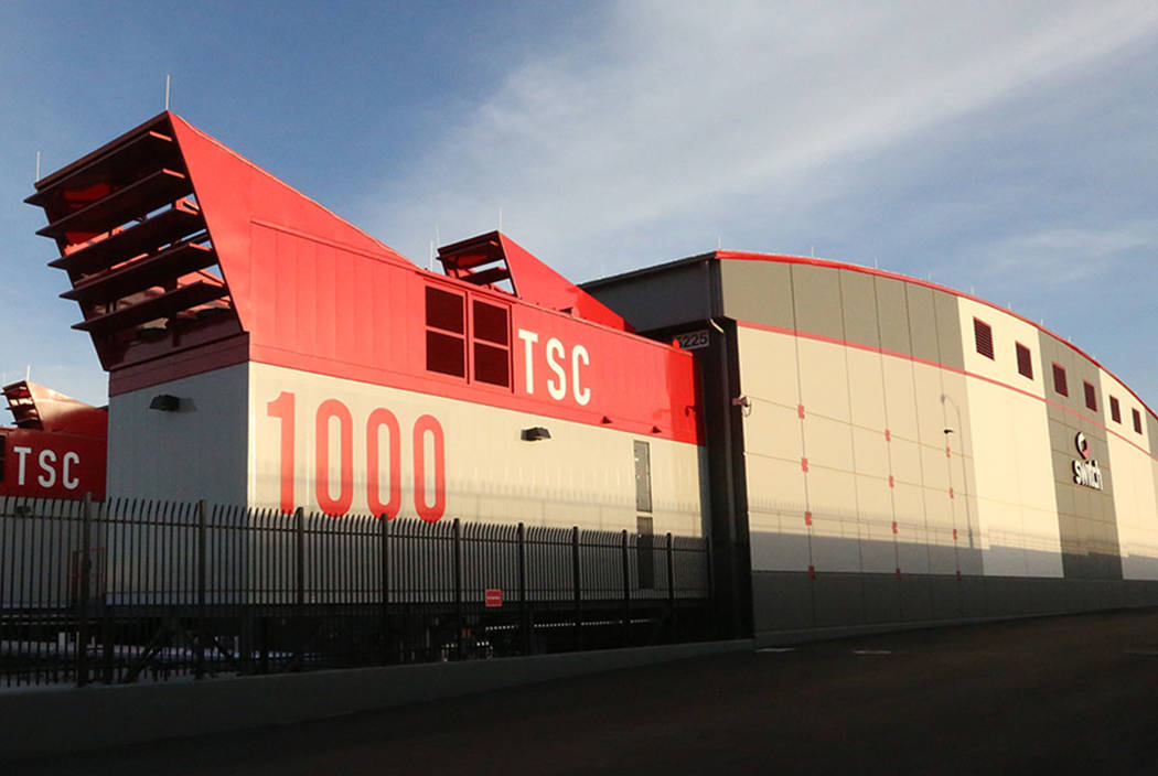 Switch's distinctive exterior wall-mounted multi-mode HVAC units (TSC HVAC) line the sides of t ...