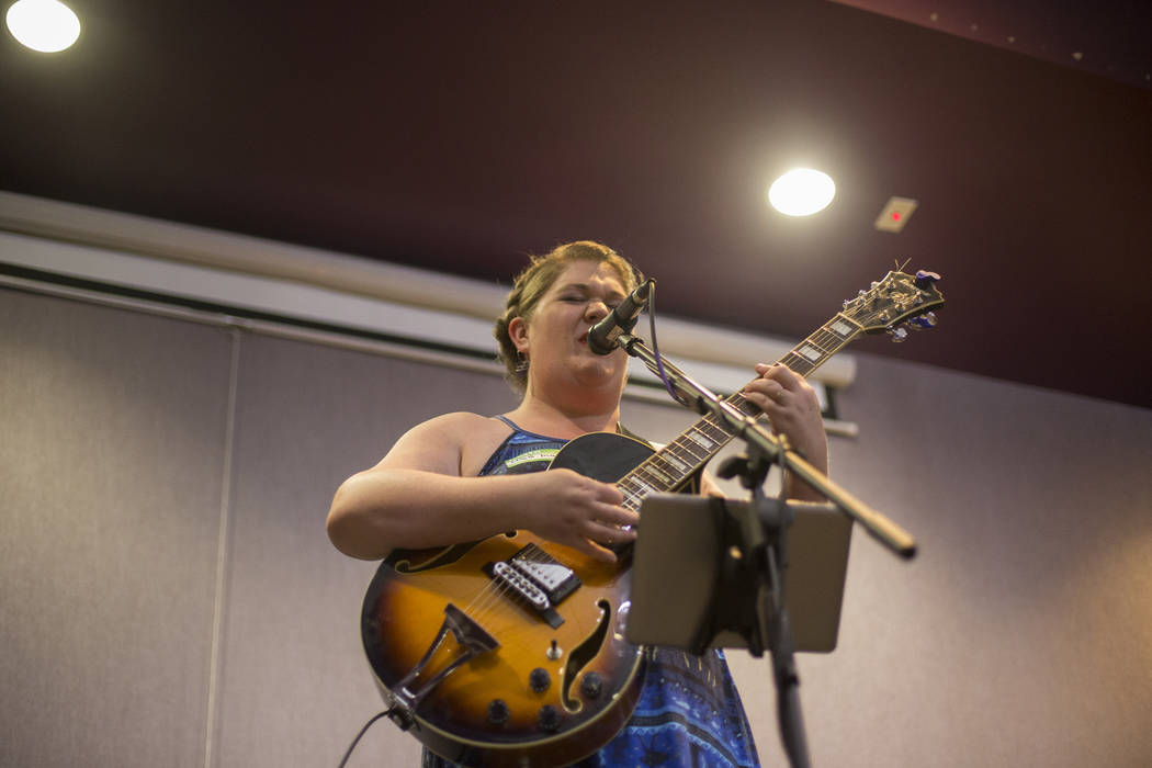 Lisa Mac performs at the Trans Day of Visibility event at The Center in Las Vegas, Sunday, Marc ...
