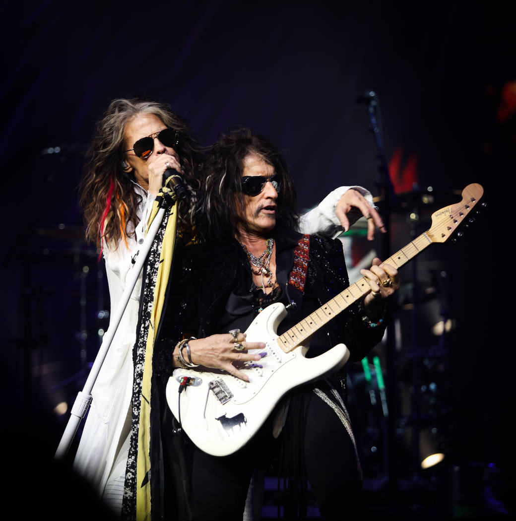 Steven Tyler and Joe Perry of Aerosmith is shown on opening night of its "Deuces Are Wild" resi ...