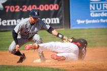 Dillon Johnson, shown sliding last month, had two hits and drove in two runs for UNLV in its 7- ...