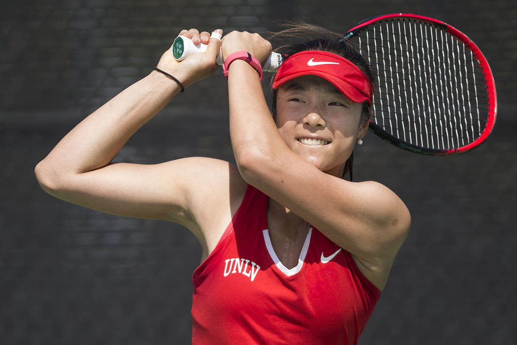 Aiwen Zhu, shown in 2017, won in singles and was part of a doubles victory Friday in UNLV's 4-0 ...