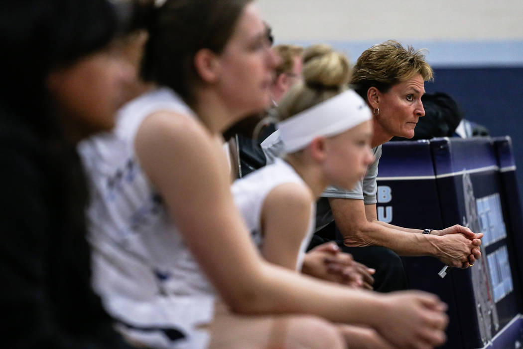 Centennial head coach Karen Weitz, right, watches the second quarter of the Las Vegas Holiday C ...