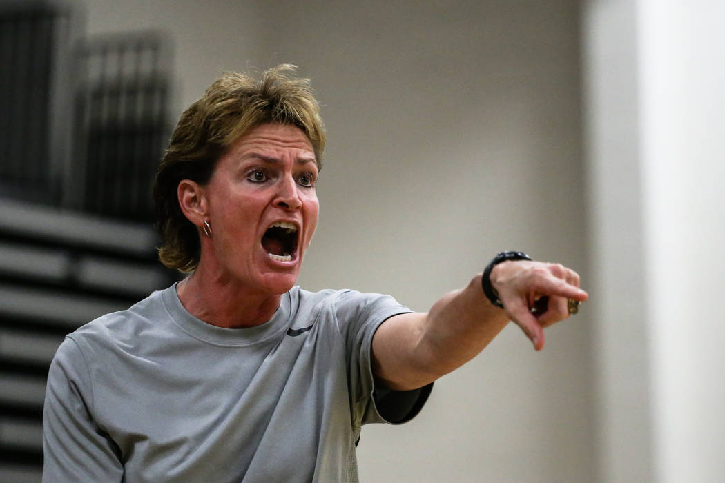Centennial head coach Karen Weitz reacts during the fourth quarter of the Las Vegas Holiday Cl ...