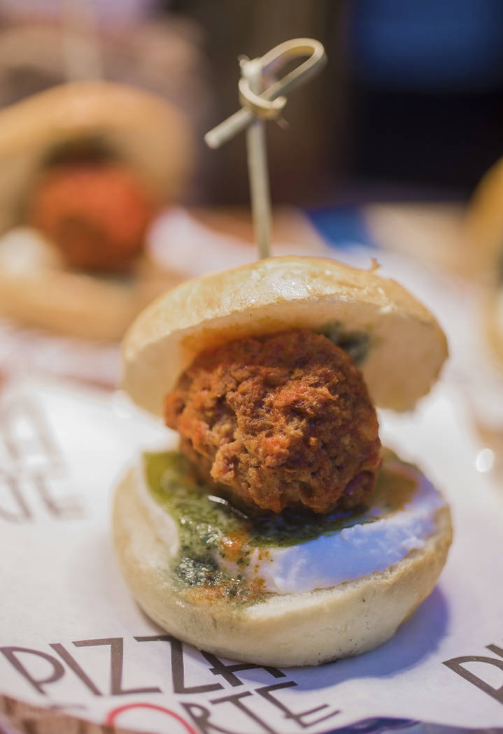 Meatball sandwich from Pizza Forte during Aviators media day near Las Vegas Ballpark on Tuesday ...