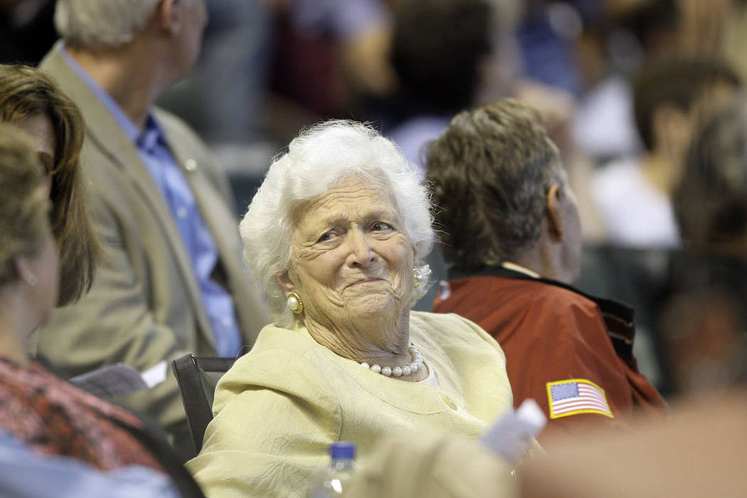 Barbara Bush during the third inning of a Major League Baseball game Saturday, April 18, 2009 i ...
