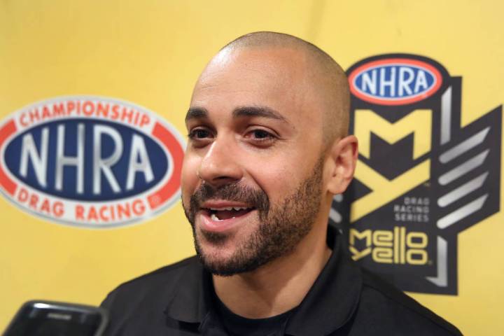 Funny Car driver JR Todd speaks during an interview with the Las Vegas Review-Journal on Thursd ...
