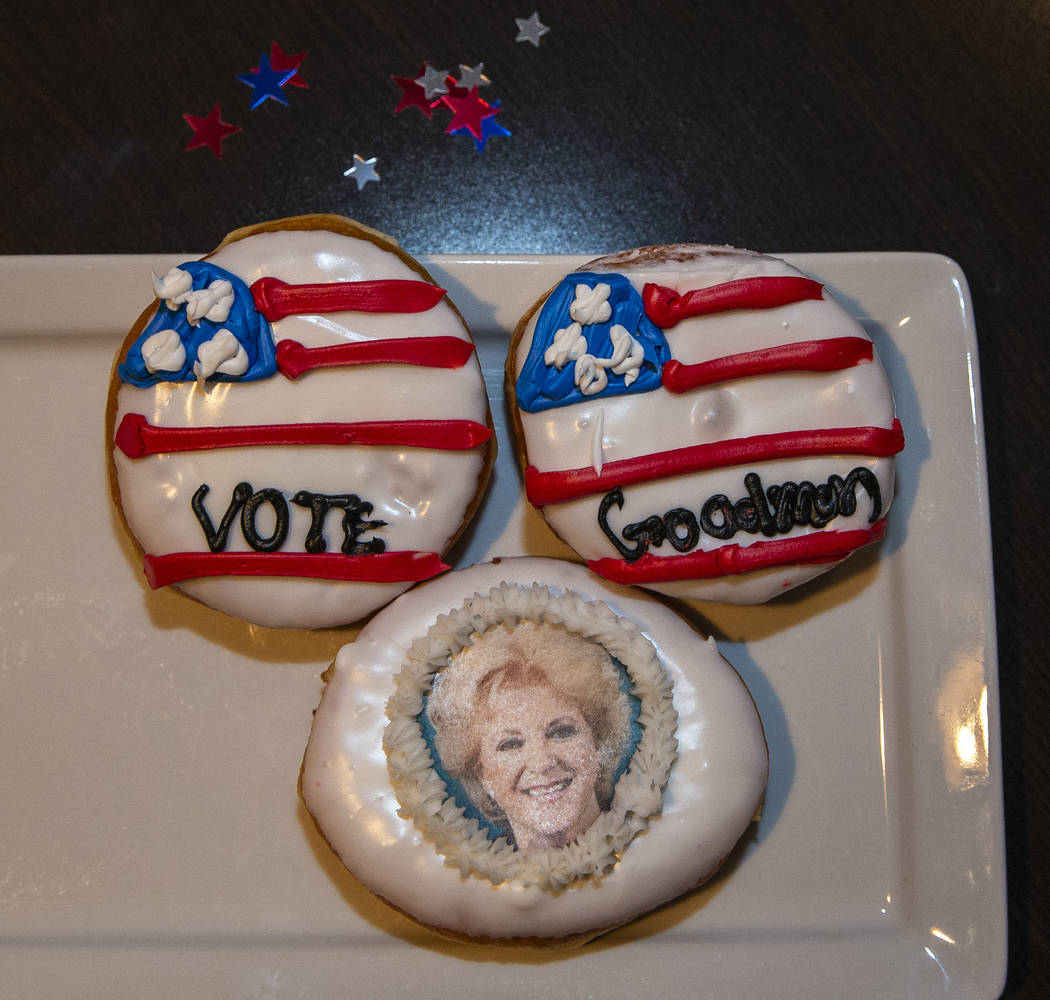 Mayor Carolyn Goodman doughnuts at Oscar's Steakhouse for snacking during an Election Night wat ...