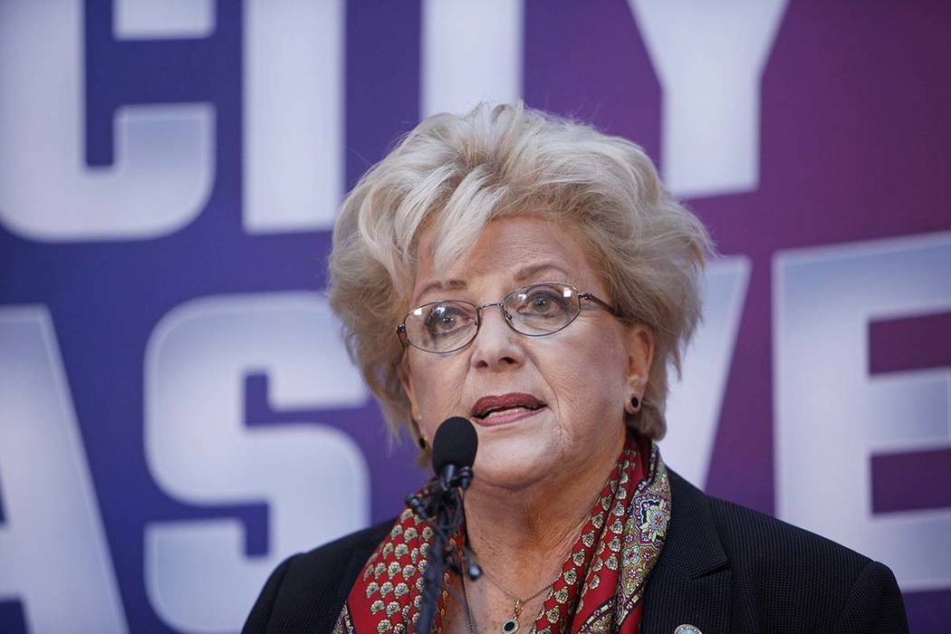Early vote totals on Tuesday, April 2, 2019, point to a landslide victory for Las Vegas Mayor C ...
