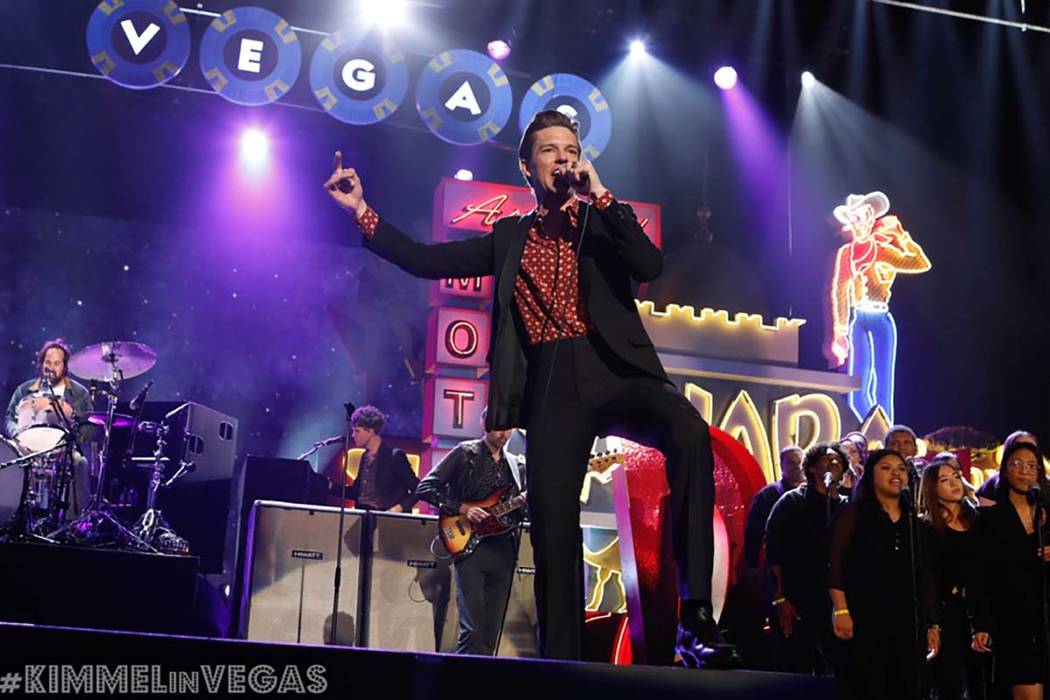 The Killers perform on “Jimmy Kimmel Live!” on Monday, April 1, 2019, in Las Vegas. The lat ...