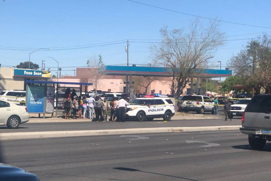 Police investigate a deadly shooting Sunday, March 31, 2019, near MLK and Carey Avenue in North ...