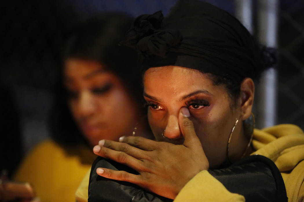 Jasmine Gurtrick, 26, from Compton, Calif., reacts to the fatal shooting of rapper Nipsey Hussl ...