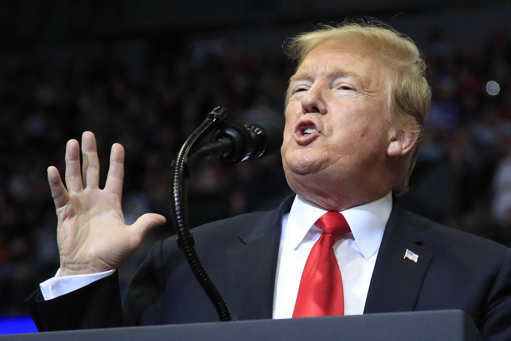 President Donald Trump speaks at a campaign rally March 28, 2019, in Grand Rapids, Mich. Trump ...