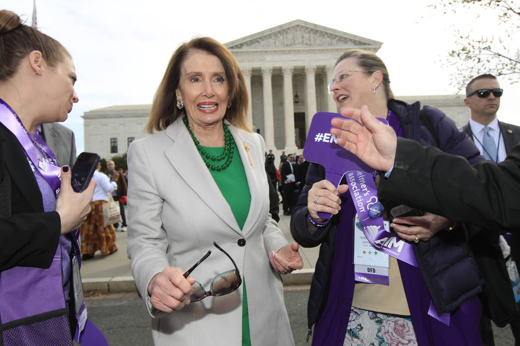 House Speaker Nancy Pelosi of California leaves a news conference outside the U.S. Supreme Cour ...