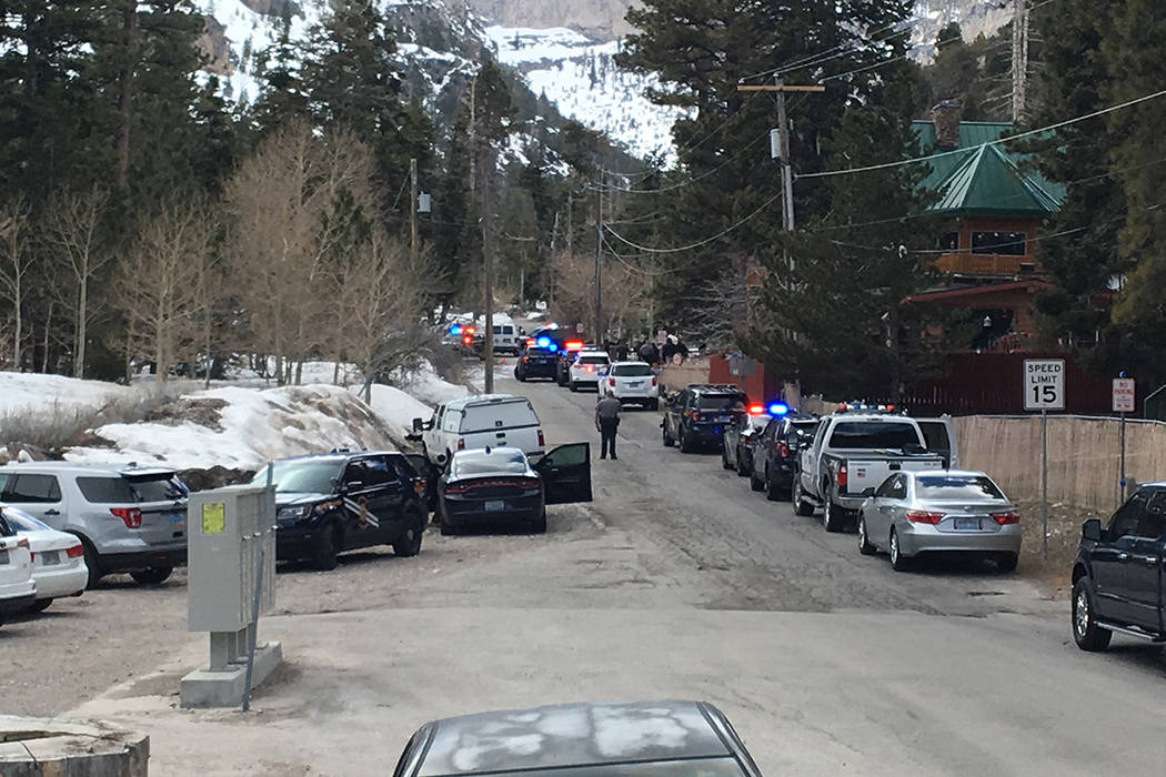 Police investigate a shooting involving Nevada Highway Patrol troopers Tuesday, April 2, 2019, ...