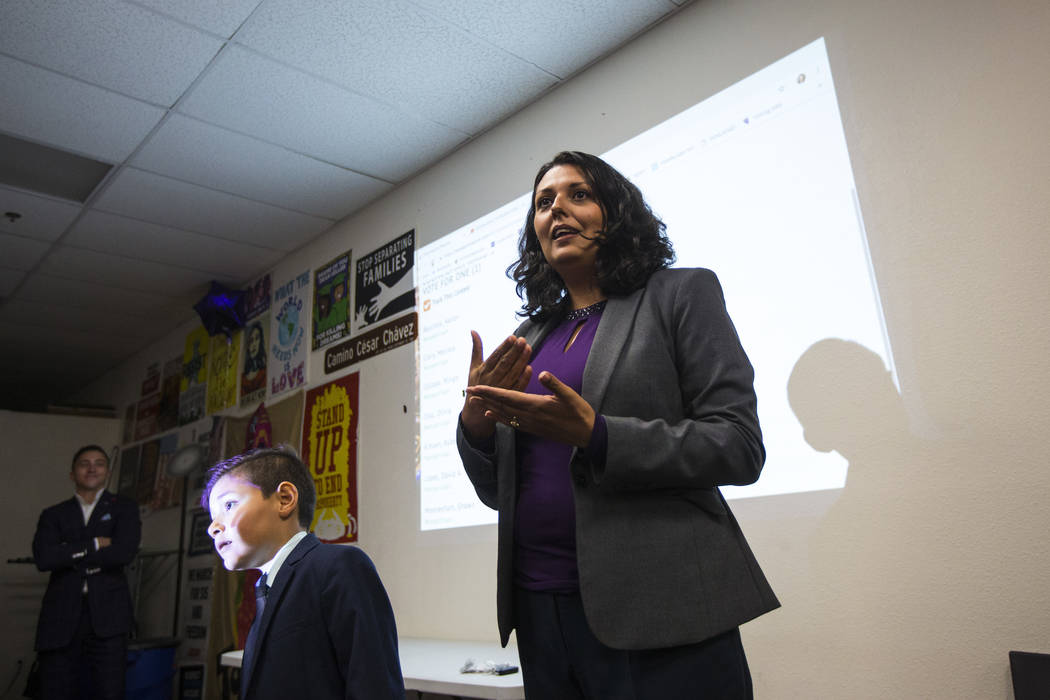 Former assemblywoman Olivia Diaz, a Las Vegas City Council candidate for Ward 3, addresses supp ...