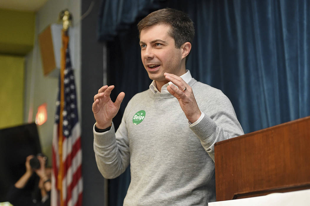 South Bend Mayor Pete Buttigieg speaks to a crowd about his Presidential run during the Democra ...