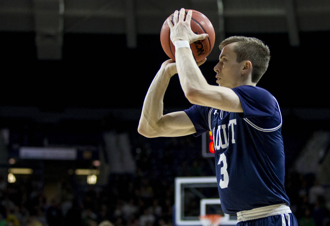 Mount St. Mary's Jonah Antonio (3) shoots a 3-pointer during the first half of an NCAA college ...