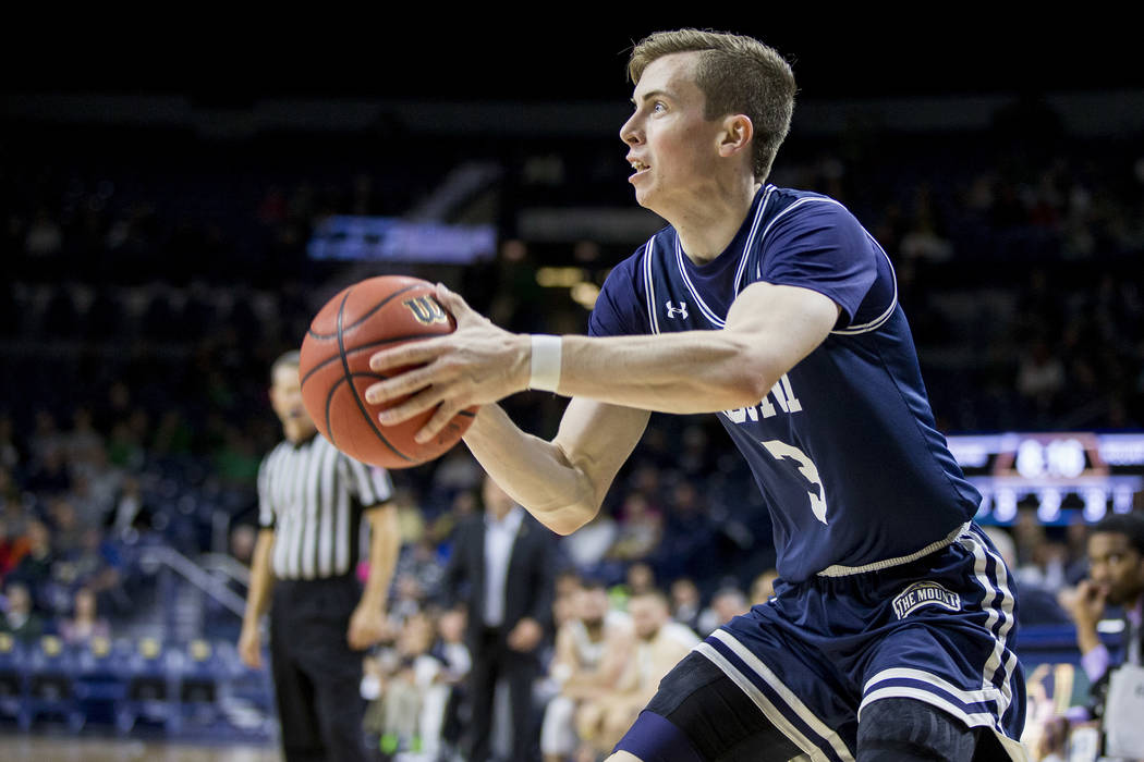 Mount St. Mary's Jonah Antonio (3) shoots a three-pointer during the second half of an NCAA col ...