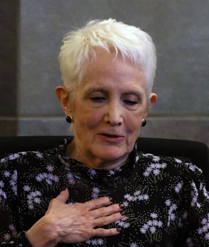 Former U.S. senator Harry Reid's wife Landra Gould pauses as she testifies in Reid's civil tria ...