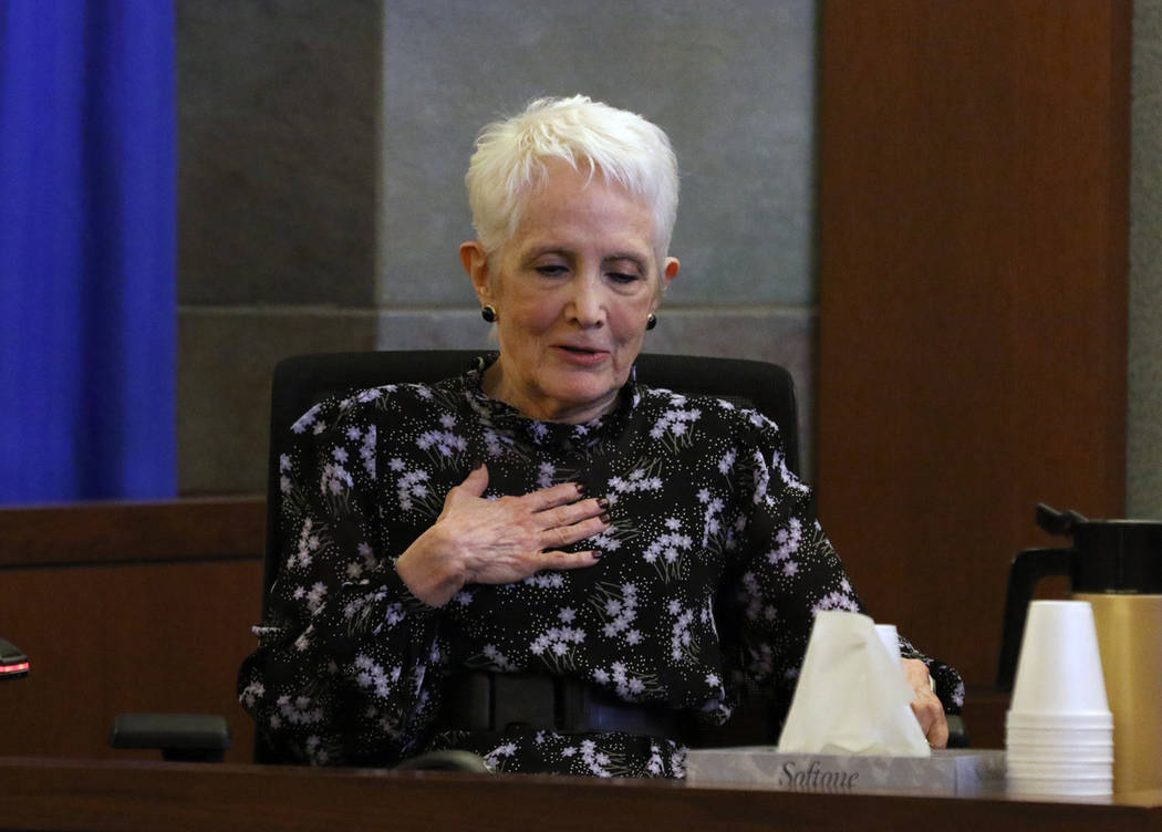 Former U.S. senator Harry Reid's wife Landra Gould pauses as she testifies in Reid's civil tria ...