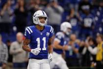 Indianapolis Colts wide receiver Ryan Grant warms up before an NFL football game between the In ...
