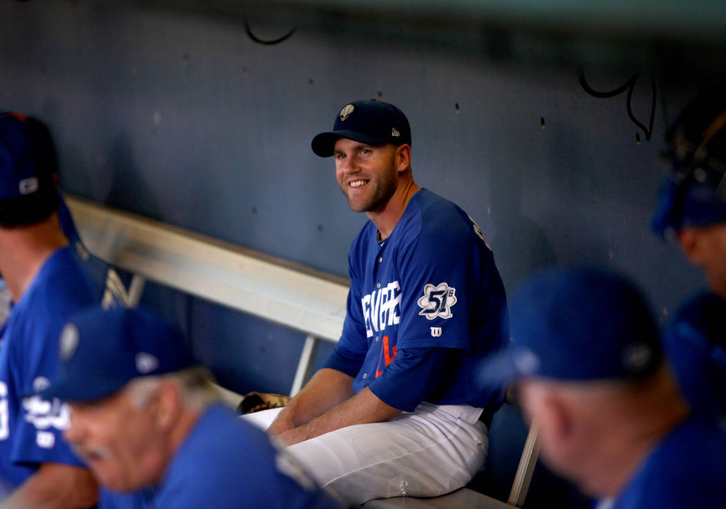 The 51s' Eric Campbell is seen in the dugout before the Las Vegas 51s face off against the Tucs ...