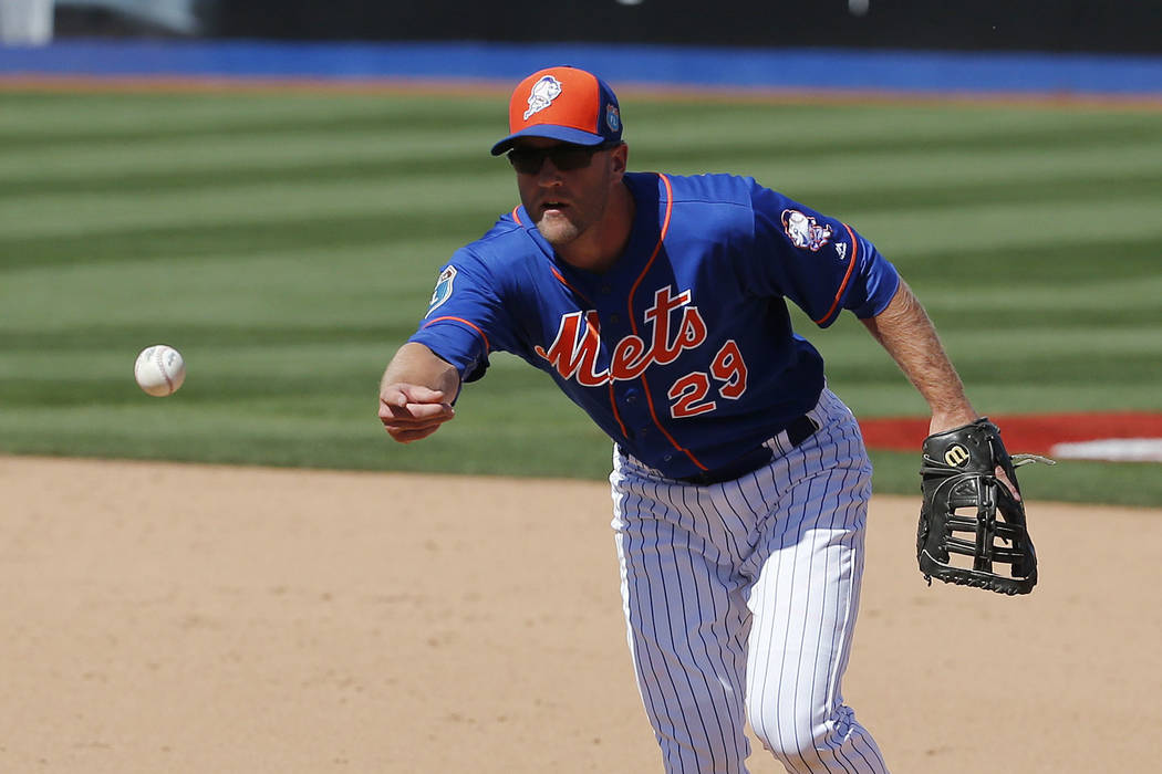 Eric Campbell of the Las Vegas 51s is shown playing for the New York Mets in an exhibition game ...