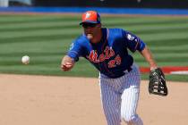 Eric Campbell of the Las Vegas 51s is shown playing for the New York Mets in an exhibition game ...