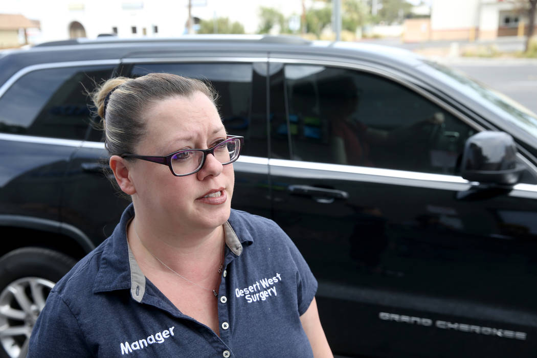 Victoria Hastings, practice manager of Desert West Surgery, talks to a reporter at CrossRoads o ...