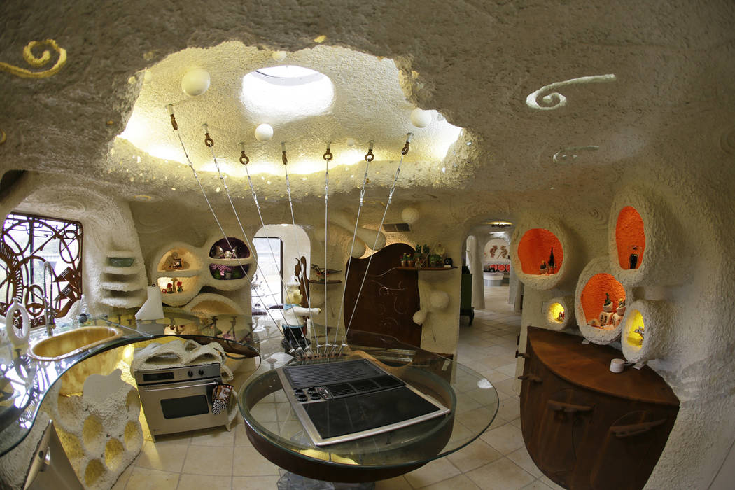 In this photo taken Monday, April 1, 2019, is the kitchen inside the Flintstone House in Hillsb ...