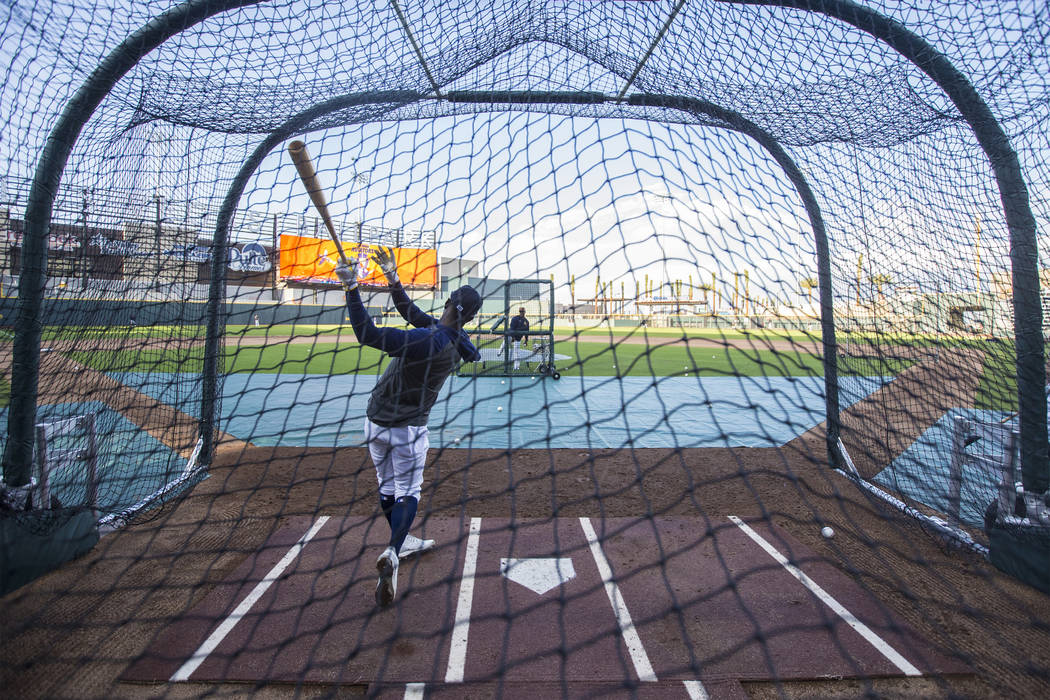 Aviators players take batting practice during media day at Las Vegas Ballpark on Tuesday, April ...