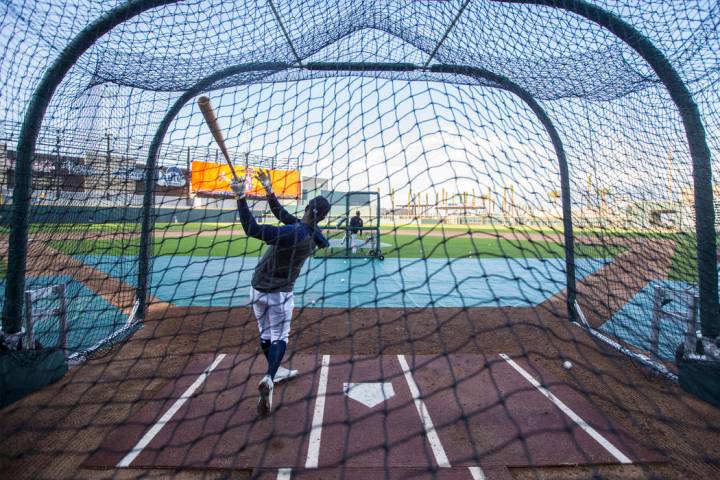 Aviators players take batting practice during media day at Las Vegas Ballpark on Tuesday, April ...