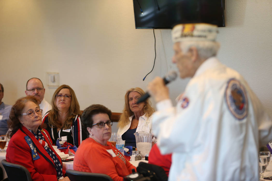 Pearl Harbor survivor Ed Hall speaks during an event to honor him at the Durango Hill ...