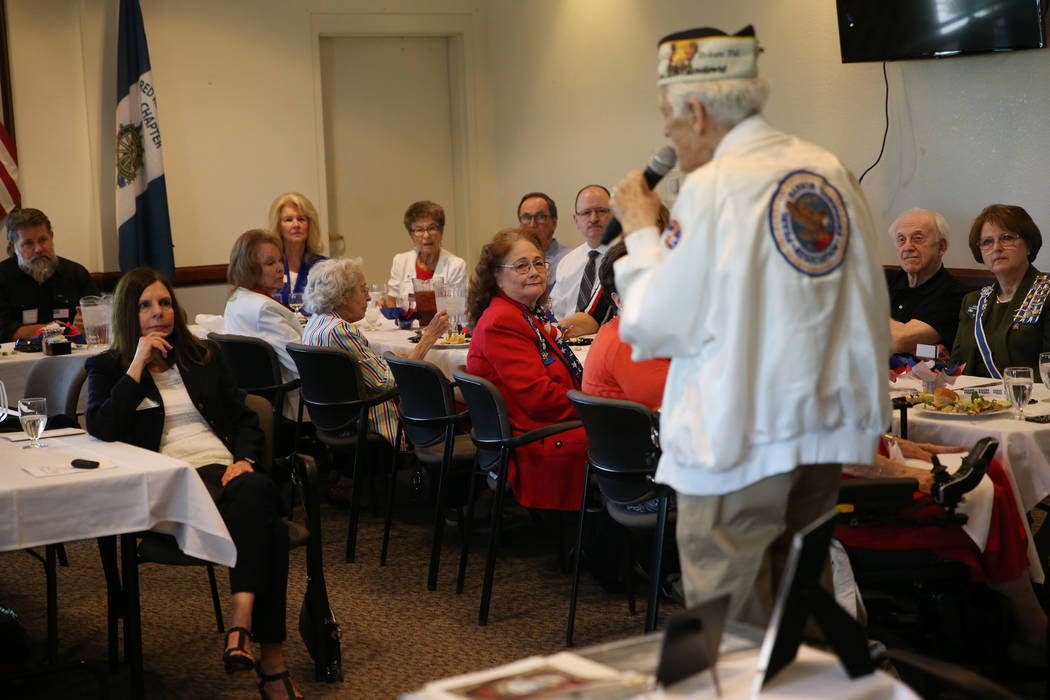 Pearl Harbor survivor Ed Hall speaks during an event to honor him at the Durango Hill ...