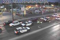 A Metro police car was in involved in a crash early Friday morning, April 5, 2019, at Nellis Bo ...